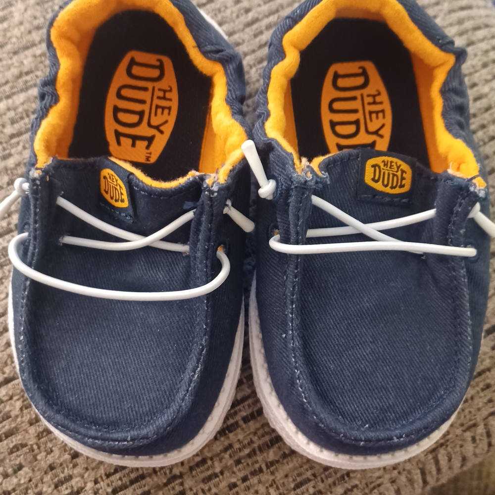 Hey Dude Kids Moccasins in Dark Blue and Bright Yellow